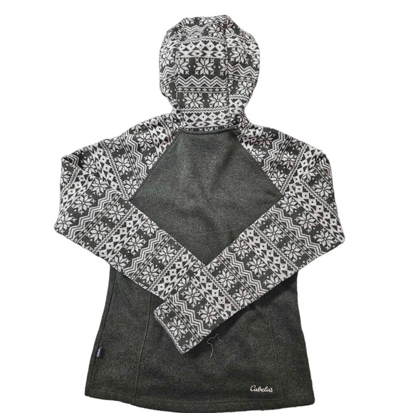 Cabela's Olive Green Fair Isle Hooded Sweater Fleece Jacket - Picture 2 of 2